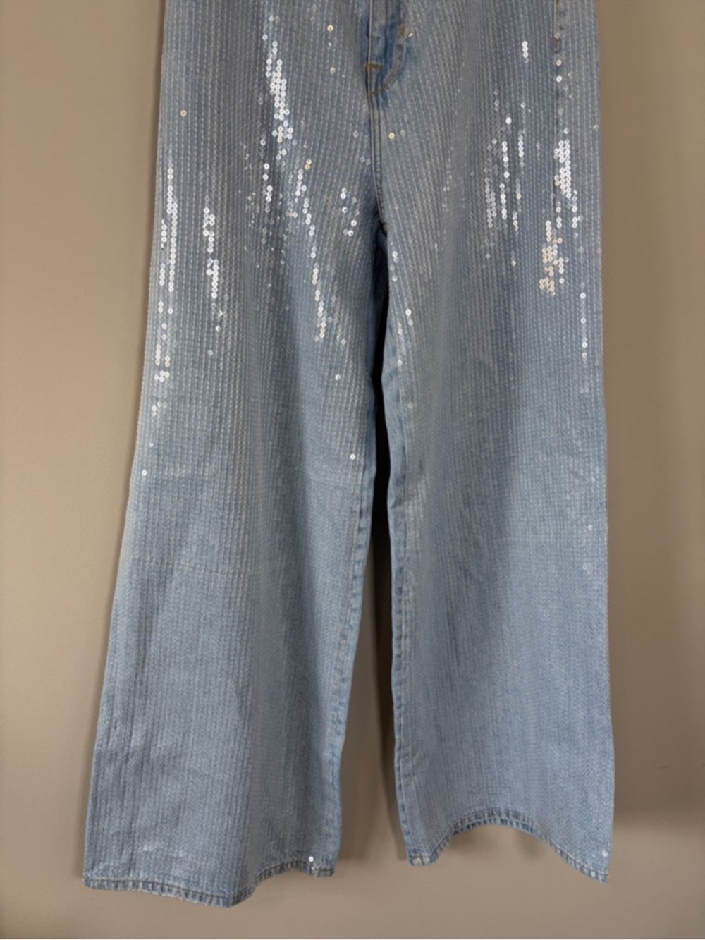 Anthropologie Pilcro Sequin Skater High Rise Wide Leg Jeans Sparkle Sz 27 NEW - Picture 7 of 15